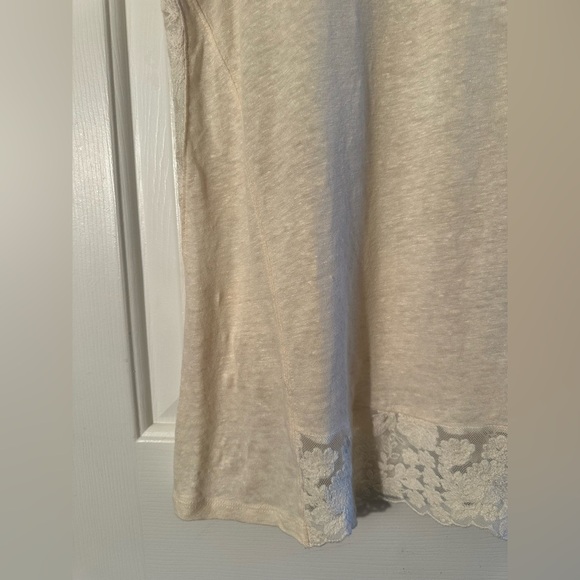 SUNDANCE Sz SMALL Ivory Linen Sheer Floral Lace Short Sleeve T Shirt Romantic - Picture 9 of 9